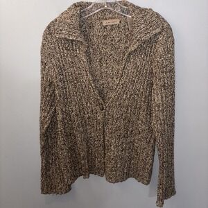 Women's‎ Brown Marbled Cable Knit Cardigan Cotton Wool Blend Cabin Core SzL